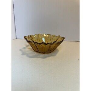 Vintage Amber Glass Daisy Bowl | Pressed Glass Sunflower Dish MCM Candy Dish